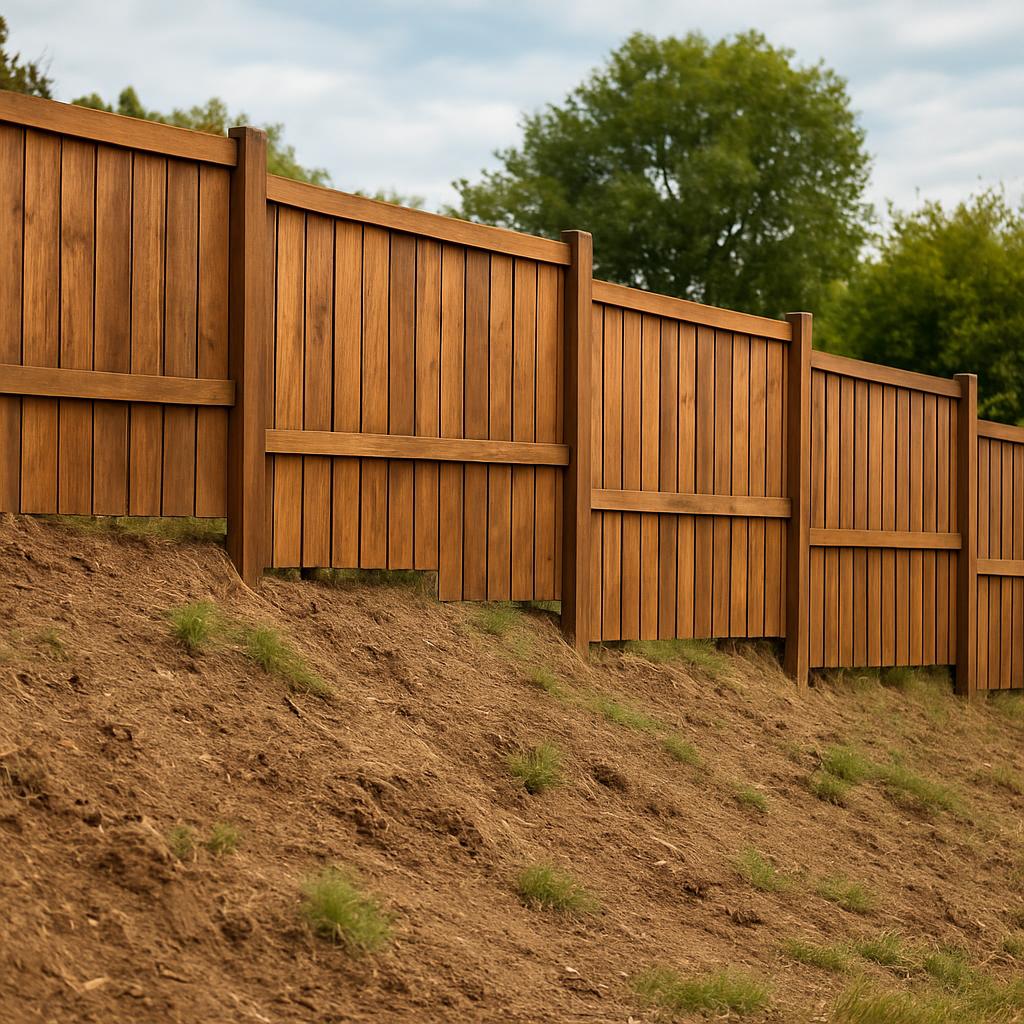 Panele ogrodzeniowe drewniane – jak wygląda montaż na skarpie i nierównym terenie?